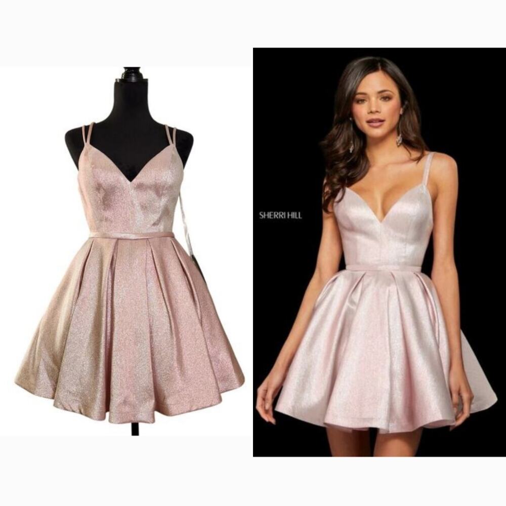 SHERRI HILL NWT Pink Metallic Pleated Dress, Size 4